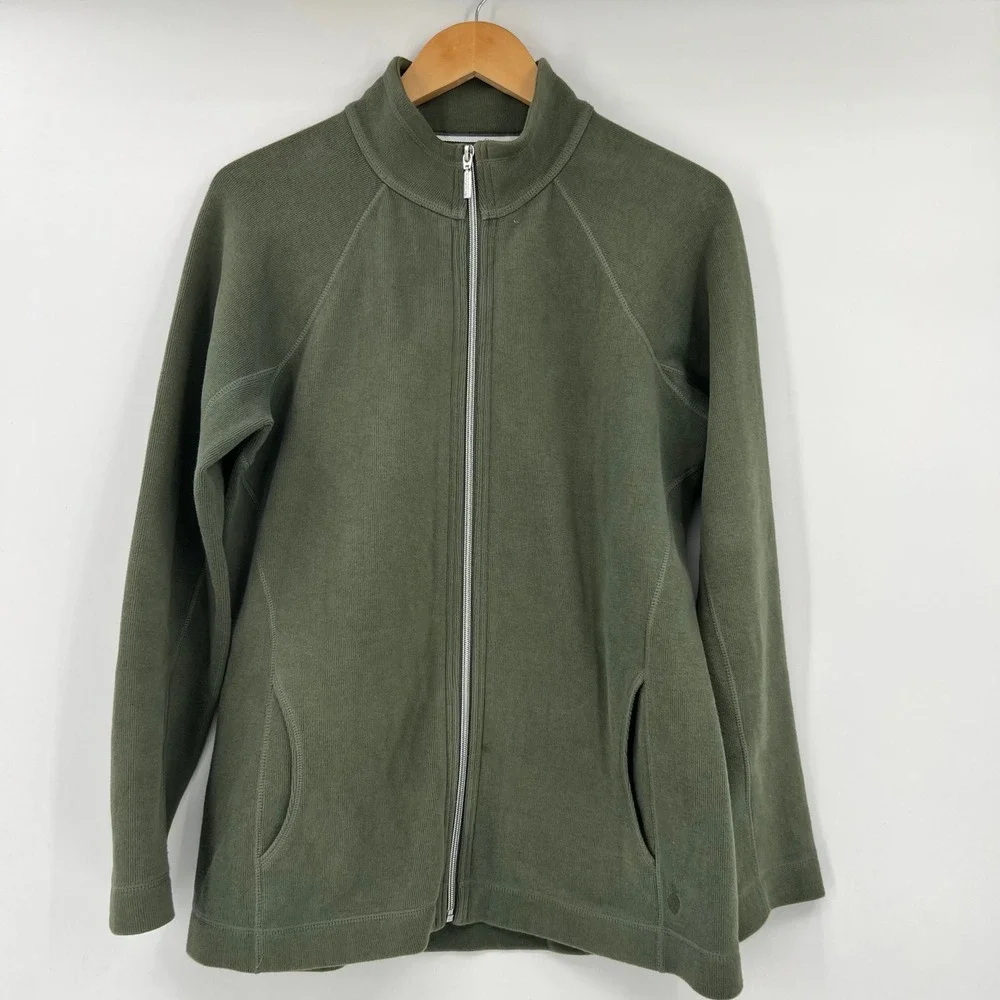 Tommy Bahama Mens Large Olive Green Full Zip Mock Neck Cotton Blend Sweater